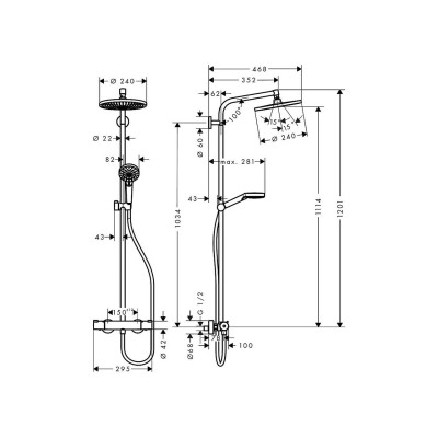 Sprchový systém Crometta S Showerpipe 240, rozteč otvorů: 103,4 cm, ch Sprchový systém Crometta S Showerpipe 240, rozteč otvorů: 103,4 cm, ch