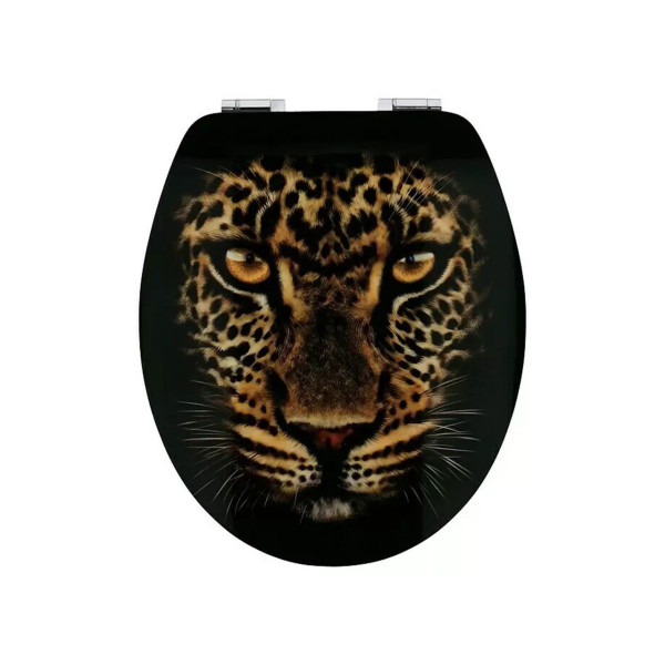 Záchodové prkénko s leopardím vzorem, MDF, vícebarevné, s tlumeným zavíráním - N