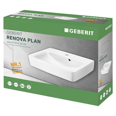 Umyvadlo GEBERIT Renova Plan, 50 x 38 cm, bez speciální glazury, bílé - A Umyvadlo GEBERIT Renova Plan, 50 x 38 cm, bez speciální glazury, bílé - A