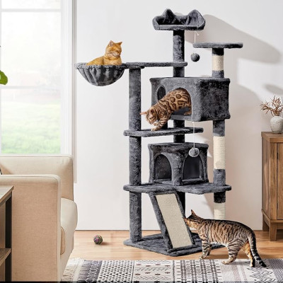 Škrabadlo pro kočky 592956 dark gray, vícepatrová kočičí věž, šedé - A Škrabadlo pro kočky 592956 dark gray, vícepatrová kočičí věž, šedé - A
