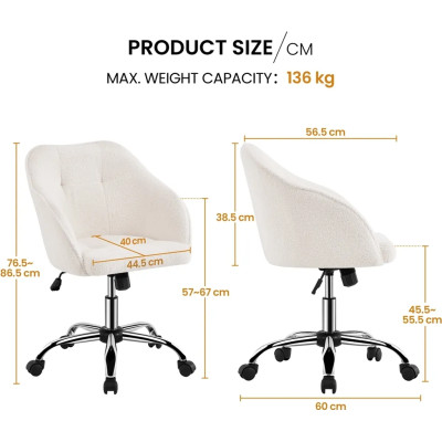 Kancelářská židle 592389 ivory, ergonomická židle, otočná židle, výškově nastavitelná - B Kancelářská židle 592389 ivory, ergonomická židle, otočná židle, výškově nastavitelná - B