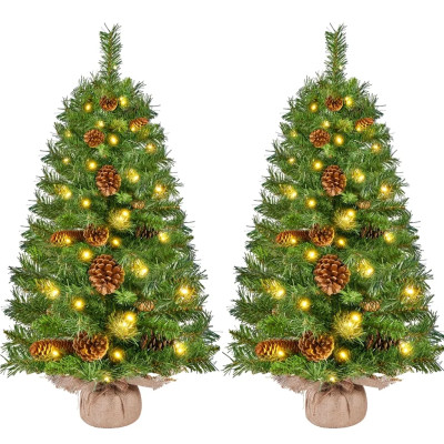 Mini umělý vánoční stromeček, sada 2 ks, LED osvětlením, včetně 12 šišek, 92 cm - N Mini umělý vánoční stromeček, sada 2 ks, LED osvětlením, včetně 12 šišek, 92 cm - N