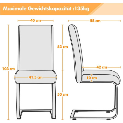 Sada 2 konzolových židlí 613639 white (2pcs), imitace kůže z polyuretanu, kovový rám, nosnost 135 kg, bílá - A Sada 2 konzolových židlí 613639 white (2pcs), imitace kůže z polyuretanu, kovový rám, nosnost 135 kg, bílá - A