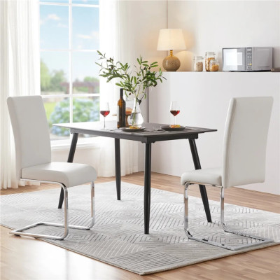 Sada 2 konzolových židlí 613639 white (2pcs), imitace kůže z polyuretanu, kovový rám, nosnost 135 kg, bílá - A Sada 2 konzolových židlí 613639 white (2pcs), imitace kůže z polyuretanu, kovový rám, nosnost 135 kg, bílá - A