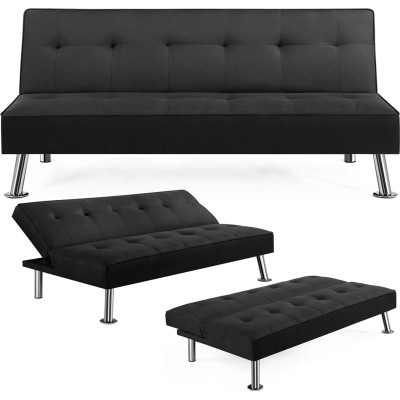 Třímístná rozkládací pohovka 613904 black, nosnost až 350 kg, černá, 166 × 92 cm - N