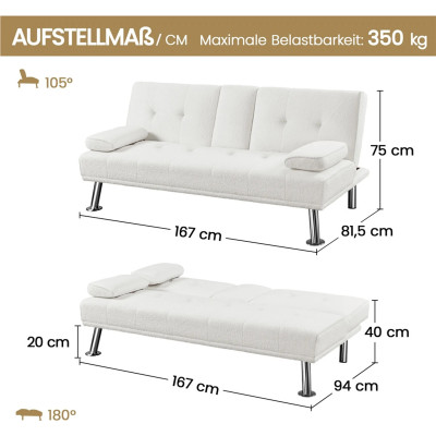 Rozkládací pohovka 613684 ivory, čalouněná pohovka, nosnost 350 kg - N