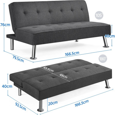 Třímístná rozkládací pohovka 613904 dark gray, nosnost až 350 kg, tmavě šedá - N Třímístná rozkládací pohovka 613904 dark gray, nosnost až 350 kg, tmavě šedá - N