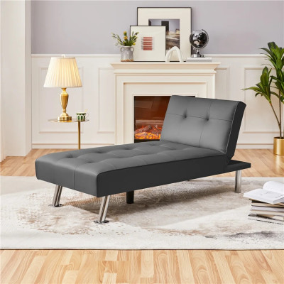 Lenoška z umělé kůže 611110 gray, s chromovanými kovovými nohami, šedá - B Lenoška z umělé kůže 611110 gray, s chromovanými kovovými nohami, šedá - B
