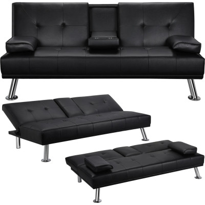 copy of Třímístná rozkládací pohovka 613481 black, 167 x 81,5 x 75 cm, nosnost 350 kg, černá umělá kůže - N
