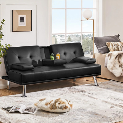 copy of Třímístná rozkládací pohovka 613481 black, 167 x 81,5 x 75 cm, nosnost 350 kg, černá umělá kůže - N