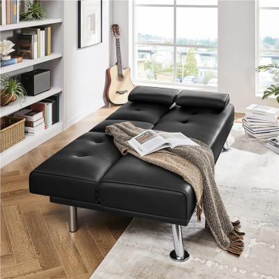 copy of Třímístná rozkládací pohovka 613481 black, 167 x 81,5 x 75 cm, nosnost 350 kg, černá umělá kůže - N