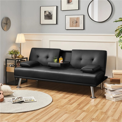 copy of Třímístná rozkládací pohovka 613481 black, 167 x 81,5 x 75 cm, nosnost 350 kg, černá umělá kůže - N