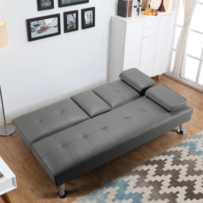 Třímístná rozkládací pohovka 613481 gray, 167 x 81,5 x 75 cm, nosnost 350 kg, šedá umělá kůže - B
