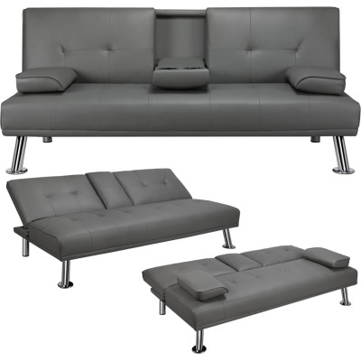 Třímístná rozkládací pohovka 613481 gray, 167 x 81,5 x 75 cm, nosnost 350 kg, šedá umělá kůže - N Třímístná rozkládací pohovka 613481 gray, 167 x 81,5 x 75 cm, nosnost 350 kg, šedá umělá kůže - N