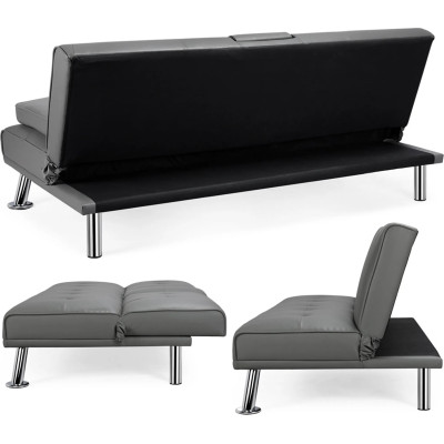 Třímístná rozkládací pohovka 613481 gray, 167 x 81,5 x 75 cm, nosnost 350 kg, šedá umělá kůže - N Třímístná rozkládací pohovka 613481 gray, 167 x 81,5 x 75 cm, nosnost 350 kg, šedá umělá kůže - N
