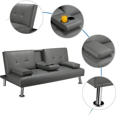 Třímístná rozkládací pohovka 613481 gray, 167 x 81,5 x 75 cm, nosnost 350 kg, šedá umělá kůže - N Třímístná rozkládací pohovka 613481 gray, 167 x 81,5 x 75 cm, nosnost 350 kg, šedá umělá kůže - N
