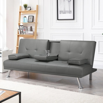 Třímístná rozkládací pohovka 613481 gray, 167 x 81,5 x 75 cm, nosnost 350 kg, šedá umělá kůže - N Třímístná rozkládací pohovka 613481 gray, 167 x 81,5 x 75 cm, nosnost 350 kg, šedá umělá kůže - N