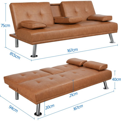 Třímístná rozkládací pohovka 613481 brown, 167 x 81,5 x 75 cm, nosnost 350 kg, světle hnědá - A Třímístná rozkládací pohovka 613481 brown, 167 x 81,5 x 75 cm, nosnost 350 kg, světle hnědá - A