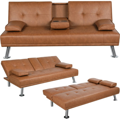 Třímístná rozkládací pohovka 613481 brown, 167 x 81,5 x 75 cm, nosnost 350 kg, světle hnědá - A Třímístná rozkládací pohovka 613481 brown, 167 x 81,5 x 75 cm, nosnost 350 kg, světle hnědá - A