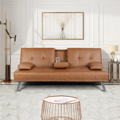 Třímístná rozkládací pohovka 613481 brown, 167 x 81,5 x 75 cm, nosnost 350 kg, světle hnědá - A Třímístná rozkládací pohovka 613481 brown, 167 x 81,5 x 75 cm, nosnost 350 kg, světle hnědá - A