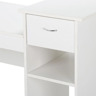 Kancelářský počítačový stůl 614378 white, 112 x 82 x 50 cm se zásuvkou, 2 police z MDF, bílý - A