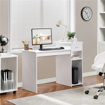 Kancelářský počítačový stůl 614378 white, 112 x 82 x 50 cm se zásuvkou, 2 police z MDF, bílý - A