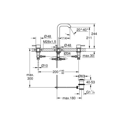 Umyvadlová tříotvorová baterie GROHE Essence L, chrom 20299001 - A