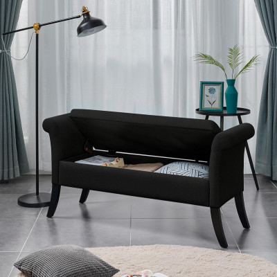 Lavice s úložným prostorem 613747 black, s područkami, max. zatížitelnost 300 kg, potah z látky, výška sedáku 46 cm, černá - B Lavice s úložným prostorem 613747 black, s područkami, max. zatížitelnost 300 kg, potah z látky, výška sedáku 46 cm, černá - B