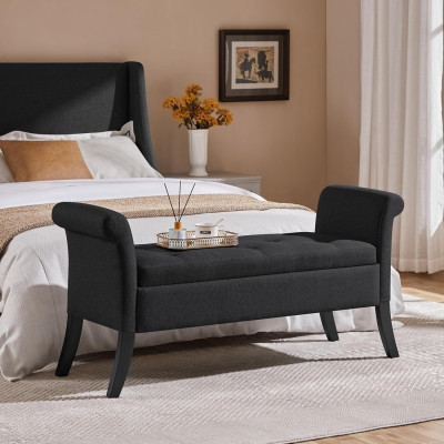 Lavice s úložným prostorem 613747 black, s područkami, max. zatížitelnost 300 kg, potah z látky, výška sedáku 46 cm, černá - B Lavice s úložným prostorem 613747 black, s područkami, max. zatížitelnost 300 kg, potah z látky, výška sedáku 46 cm, černá - B