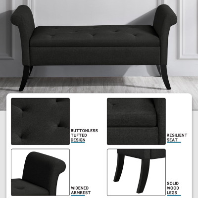 Lavice s úložným prostorem 613747 black, s područkami, max. zatížitelnost 300 kg, potah z látky, výška sedáku 46 cm, černá - B Lavice s úložným prostorem 613747 black, s područkami, max. zatížitelnost 300 kg, potah z látky, výška sedáku 46 cm, černá - B