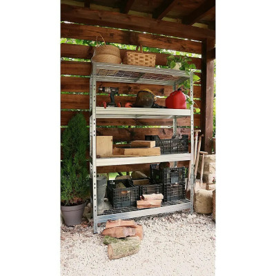 Zátěžový regál, 180 x 120 x 45 cm, nosnost na polici: 225 kg, počet polic: 5 ks, zásuvné, stříbrná - N