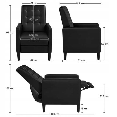 Pohodlné křeslo s vysokým opěradlem 614028 black, 3 relaxační polohy :  90°, 120° a 160° - B
