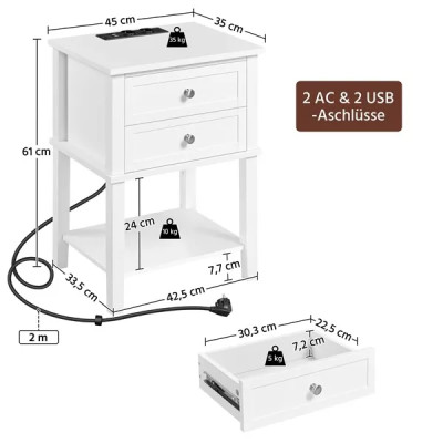 Noční stolek se zásuvkou a USB porty 592730 white, bílý - A Noční stolek se zásuvkou a USB porty 592730 white, bílý - A