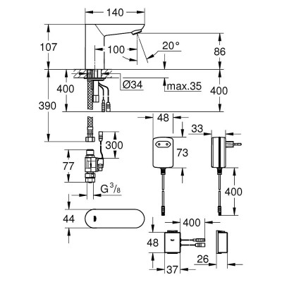 Umyvadlová baterie s Bluetooth modulem GROHE Euroeco CT, infračervená elektronika, chrom - B Umyvadlová baterie s Bluetooth modulem GROHE Euroeco CT, infračervená elektronika, chrom - B