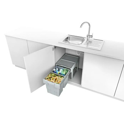 Vestavný odpadkový koš Essensa Easywaste, 32 l, plast, šedá, objem 2 x 16 l - A Vestavný odpadkový koš Essensa Easywaste, 32 l, plast, šedá, objem 2 x 16 l - A