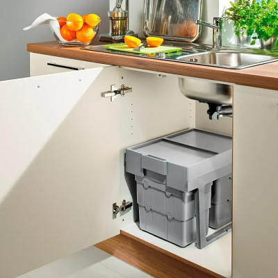 Vestavný odpadkový koš Essensa Easywaste, 32 l, plast, šedá, objem 2 x 16 l - A Vestavný odpadkový koš Essensa Easywaste, 32 l, plast, šedá, objem 2 x 16 l - A