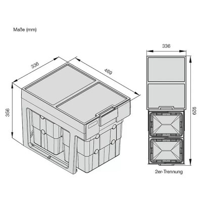 Vestavný odpadkový koš Essensa Easywaste, 32 l, plast, šedá, objem 2 x 16 l - A Vestavný odpadkový koš Essensa Easywaste, 32 l, plast, šedá, objem 2 x 16 l - A