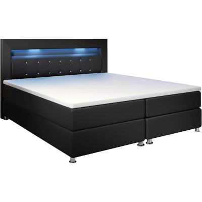 Boxspring postel Montana 29042, 140 x 200 cm, s matrací a vrchní matrací, LED osvětlení, černá - B Boxspring postel Montana 29042, 140 x 200 cm, s matrací a vrchní matrací, LED osvětlení, černá - B