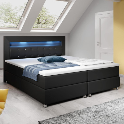 Boxspring postel Montana 29042, 140 x 200 cm, s matrací a vrchní matrací, LED osvětlení, černá - B Boxspring postel Montana 29042, 140 x 200 cm, s matrací a vrchní matrací, LED osvětlení, černá - B