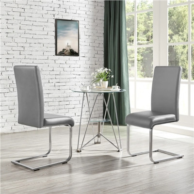 Jídelní židle, sada 2 kusů 613639 light gray, umělá kůže, kovový rám - B