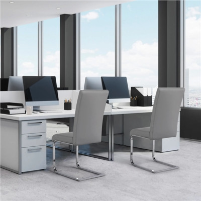 Jídelní židle, sada 2 kusů 613639 light gray, umělá kůže, kovový rám - B