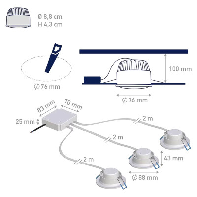 Sada zapuštěných LED svítidel MÜLLER-LICHT Tint, 19 W, bílá, 3 ks, RGBW - A