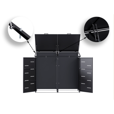 Přístřešek na popelnice D07GG2, na 2 popelnice, celokovový kryt, moderní, antracit