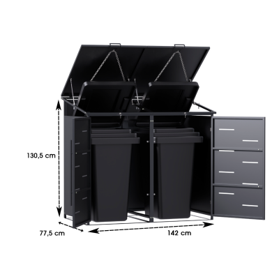 Přístřešek na popelnice D07GG2, na 2 popelnice, celokovový kryt, moderní, antracit