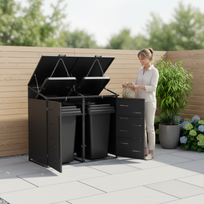 Přístřešek na popelnice D07GG2, na 2 popelnice, celokovový kryt, moderní, antracit