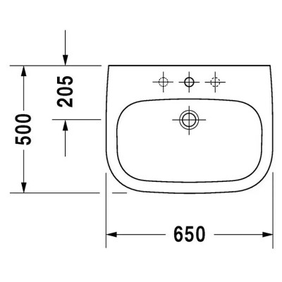 Umyvadlo DURAVIT D-Code, 65 x 50 cm, bez speciální glazury, otvor pro baterii: uprostřed, s přepadem, bílé - B Umyvadlo DURAVIT D-Code, 65 x 50 cm, bez speciální glazury, otvor pro baterii: uprostřed, s přepadem, bílé - B