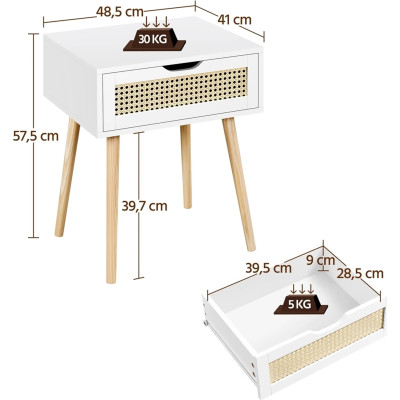 Noční stolek z ratanu 592827 white, bílý - B