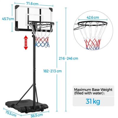 Výškově nastavitelný basketbalový koš 592489 black/white - A