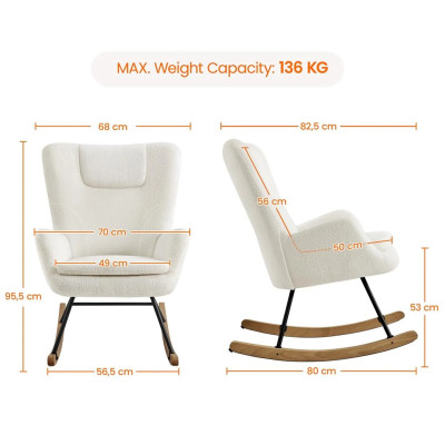 Houpací křeslo se skládacím opěradlem 592712 white, až 136 kg, bílé - B