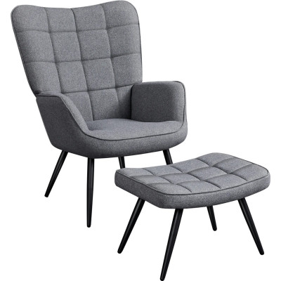 Křeslo s podnožkou 614002 dark gray, čalouněné, kovové, šedé - A